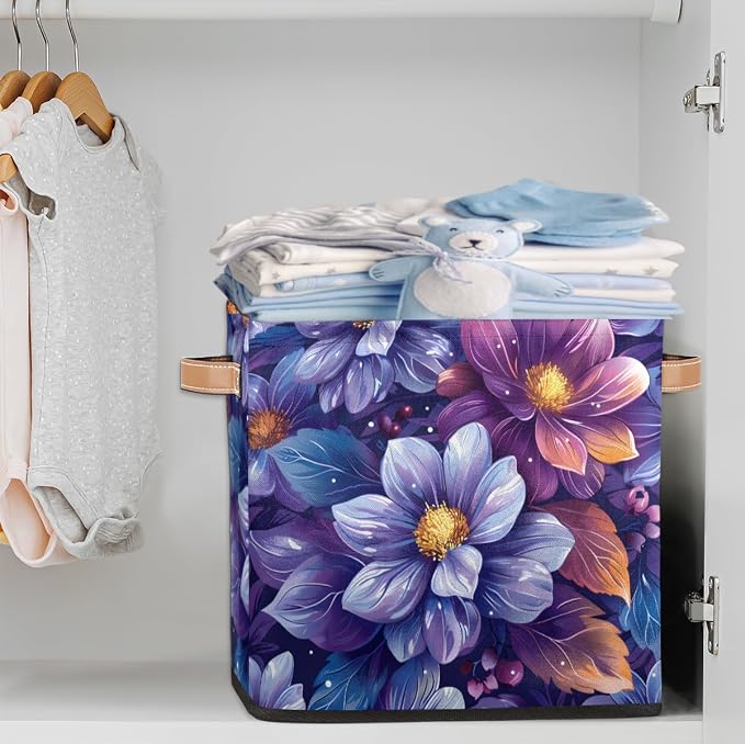 TropicalLife 13x13x13 Inch Large Fabric Storage Cube Vintage Floral Foldable - Image 2