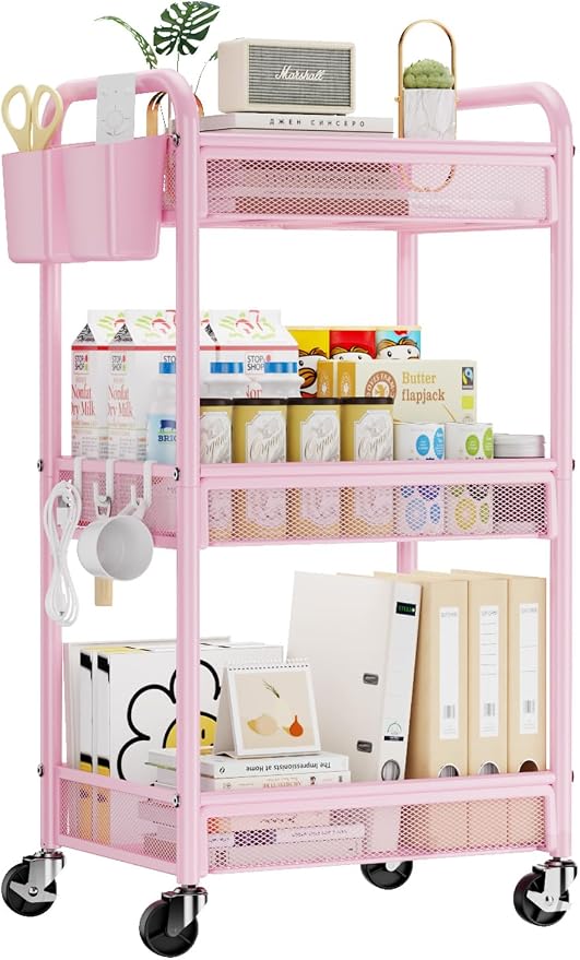 YASONIC 3 Tier Rolling Cart – Metal Utility Storage Cart by YASONIC