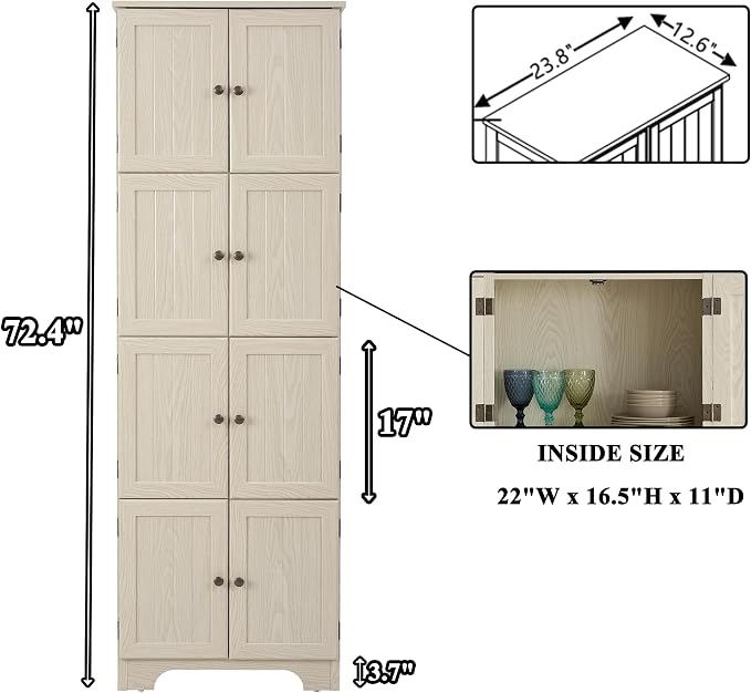 72" H Farmhouse Storage Cabinet, 4 Tier Kitchen Pantry Cabinet - Image 2