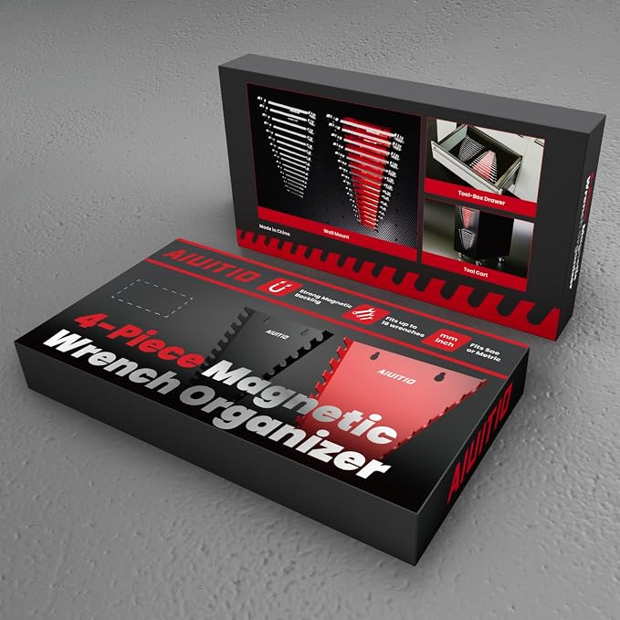 4 Pack Magnetic Wrench Organizer, 64-Slot Magnetic Wrench Organizer Tray - Image 7