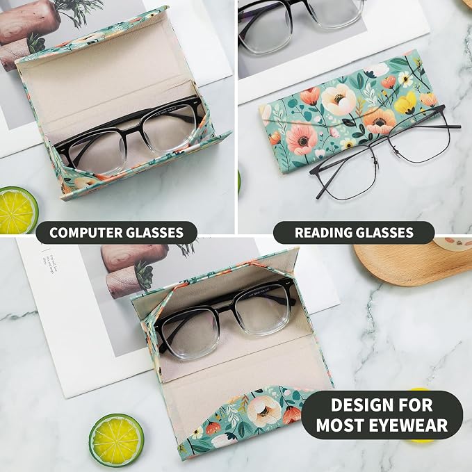 Foldable Glasses Case, Magnetic PU Leahter Sunglasses Case, Cute Hard Shell - Image 2