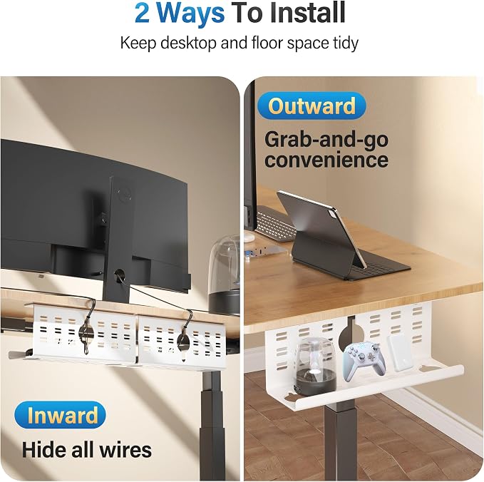 2 Pack Cable Management Under Desk White, Cinati 32" Large Cable Management Tray - Image 6