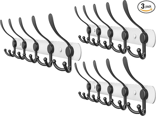Coat Rack Wall Mount with 5 Tri Hooks, Stainless Steel 16 Inch – White & Black by SAYONEYES