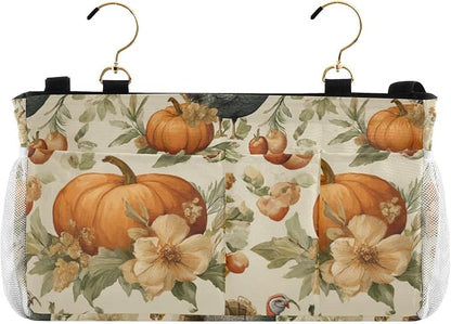 Thanksgiving Turkeys Pumpkin Beige Bedside Caddy by QwThum