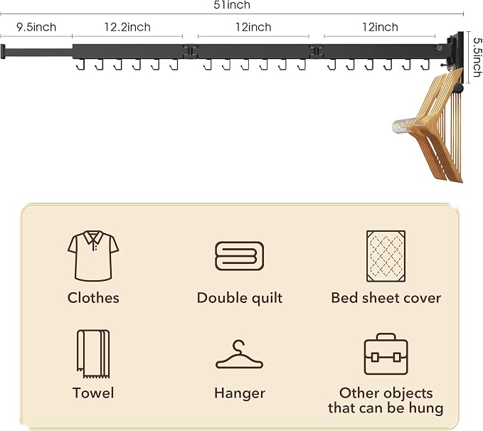 Wall Mounted Clothes Hanger, Clothes Drying Rack, Laundry Drying Rack, Drying - Image 7