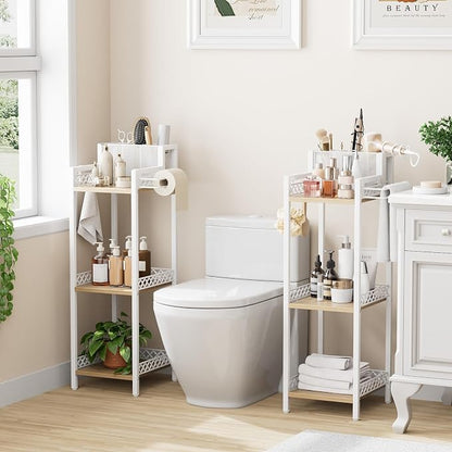 Slim Bathroom Storage Shelf Unit, 3 Tier Corner Storage, Rustic Makeup Organizer - Image 4