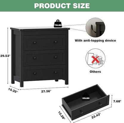 Dresser for Bedroom with 3 Drawers, 27.55" Wide Small Chests of Drawers - Image 2