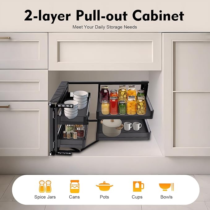 Blind Corner Cabinet Pull Out Organizer, 14 Inch 2 Tiers Pull Out Shelf - Image 6