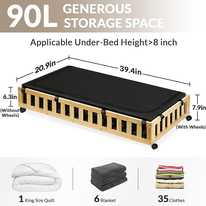 2 Pack Bamboo Under Bed Storage - Image 2