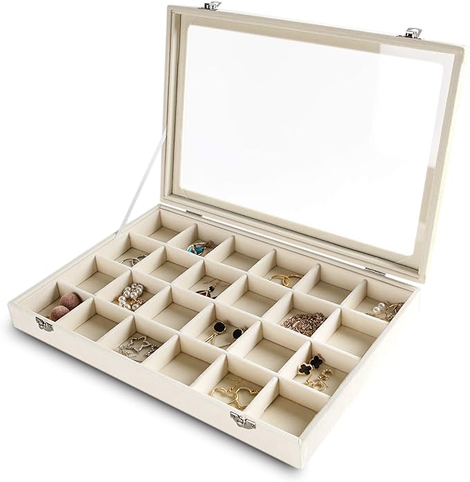 Frebeauty 24 Grid Earring Holder Organizer Tray, Jewelry Organizers and Storage by Frebeauty