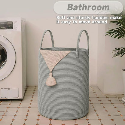 Large Woven Laundry Basket Hamper, 60L Cotton Rope Storage Bin - Image 5