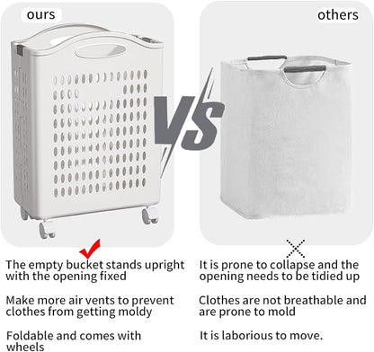 Rolling Laundry Hamper with Wheels - 14W×7.5D×21H Ventilated Plastic Laundry - Image 3