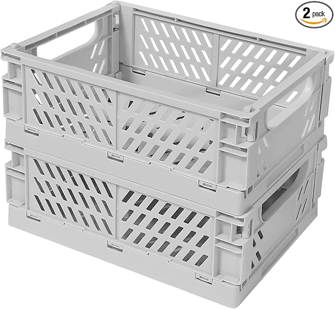 Pastel Plastic Storage Baskets 2 Pack, Collapsible Crates by Tobesonuoze