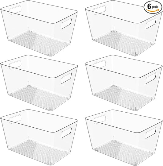 6 Pack Clear Plastic Storage Bins, Plastic Containers by Faryuan