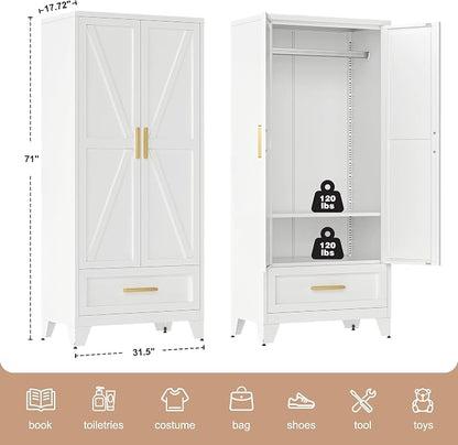 71" Tall Metal Wardrobe Cabinet - Image 3