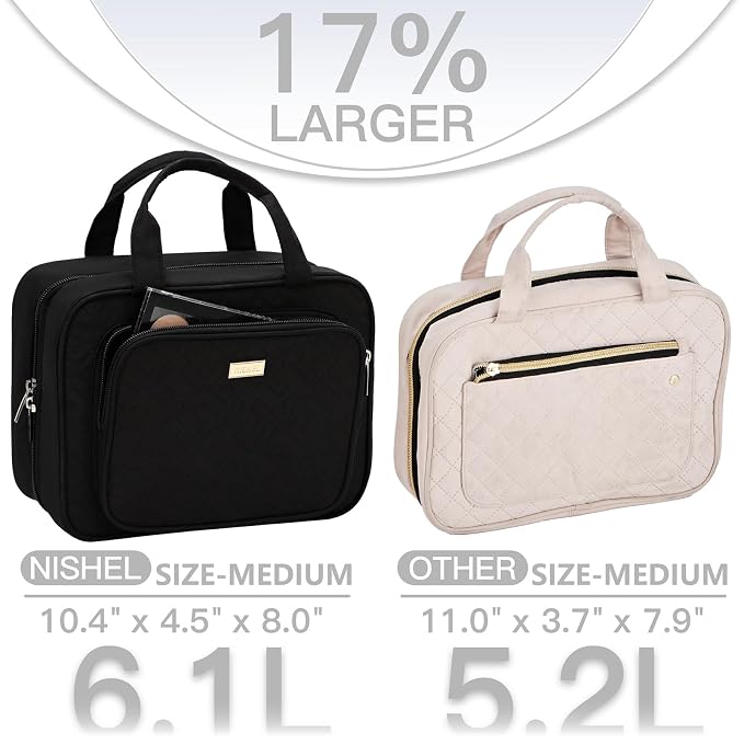 NISHEL Travel Toiletry Bag for Women, Makeup Essentials Organizer, Hanging Case - Image 2