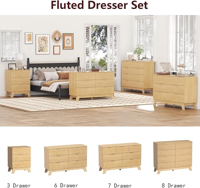 Fluted Dresser for Bedroom, 7 Drawer Dresser for Closet, Storage Cabinet and - Image 8