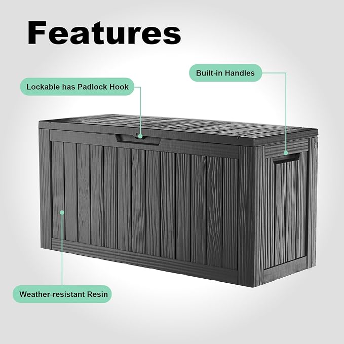 86 Gallon Outdoor Deck Box, Storage Lockable Waterproof Patio Furniture - Image 5