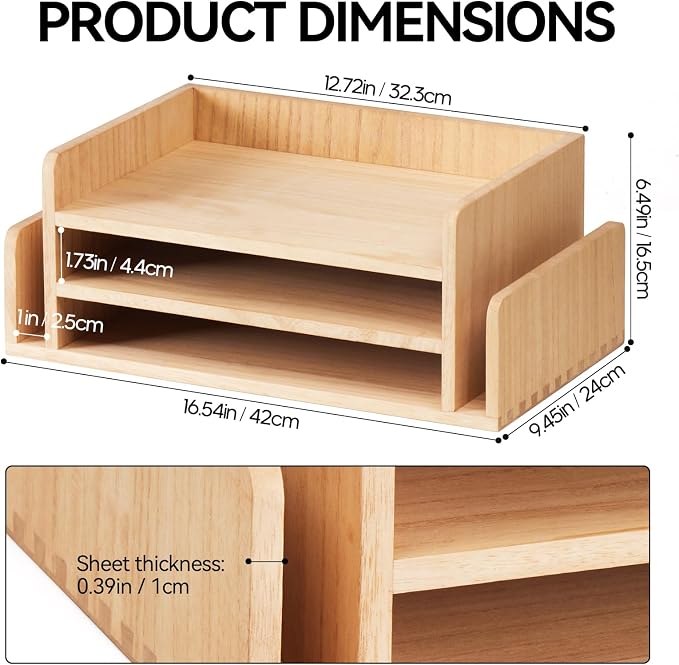 KIRIGEN Wood 3-Tier Office Desktop Document Tray - Image 6