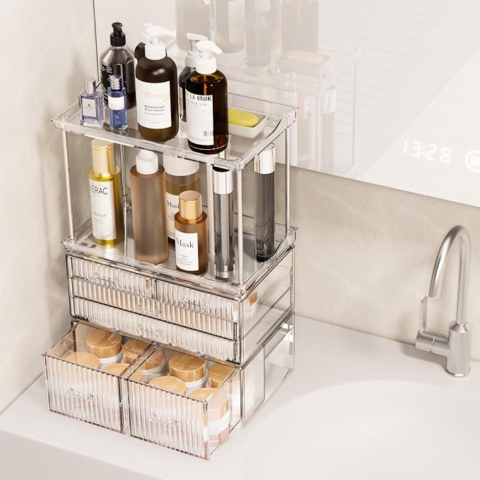 2-Tier 5-Drawer Bathroom Countertop Organizer : Multi-Purpose Makeup Organizer - Image 4