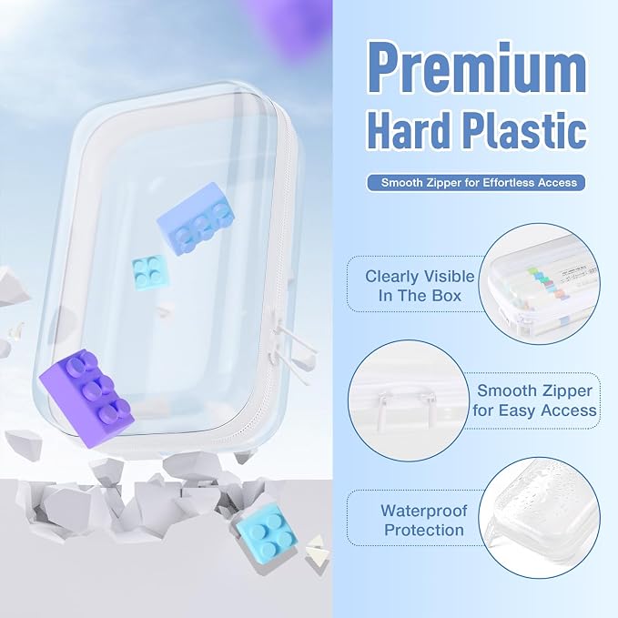2Pcs Clear Zipper Pouches, Hard Clear Hard Shell Zipper Case Makeup Bag & - Image 3