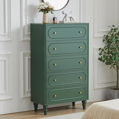 5 Drawer Fluted Dresser for Bedroom Set of 2, Mid Century Modern Chest of - Image 6