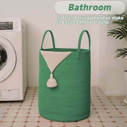 Large Woven Laundry Basket Hamper, 100L Cotton Rope Storage Bin - Image 5