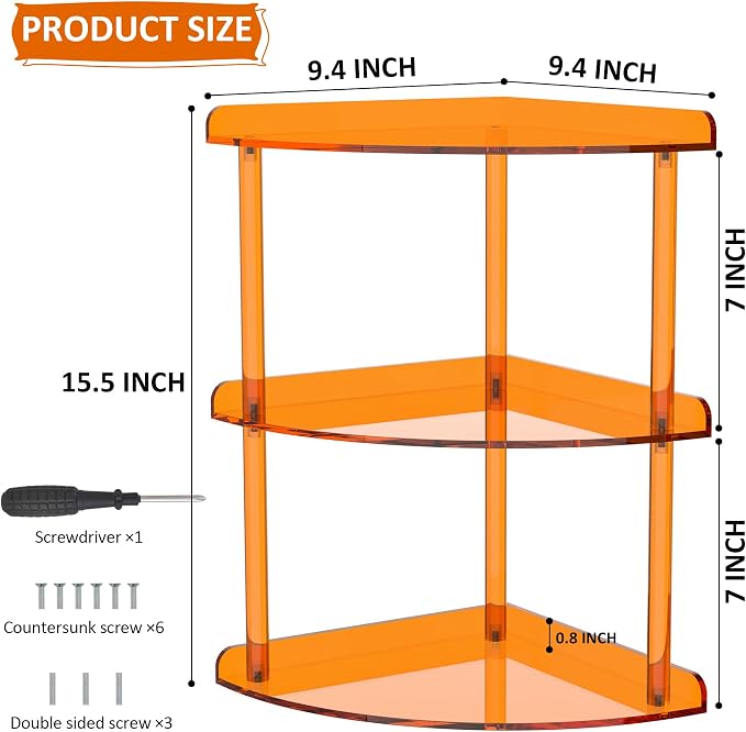 3 Tier Acrylic Corner Shelf Organizer Storage 9.5x9.5x15.7 Inch, Study Room - Image 3