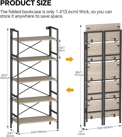 Folding Bookshelf, 5 Tier Bookcase Foldable Shelf - Image 3