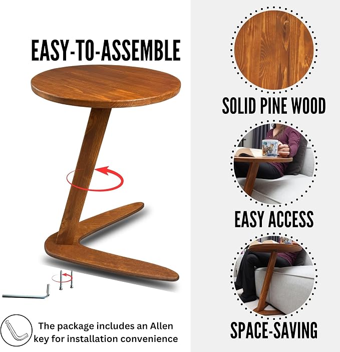 C-Shaped Handmade Solid Wood End Table, Side Table - Image 3