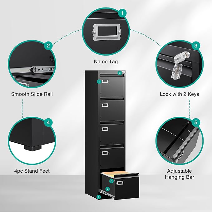 SISESOL 5 Drawer File Cabinet - Image 7