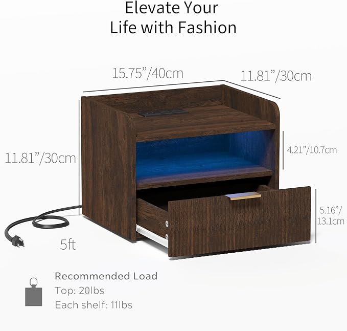 Floating Nightstand with Charging Station and LED Lights - Image 2