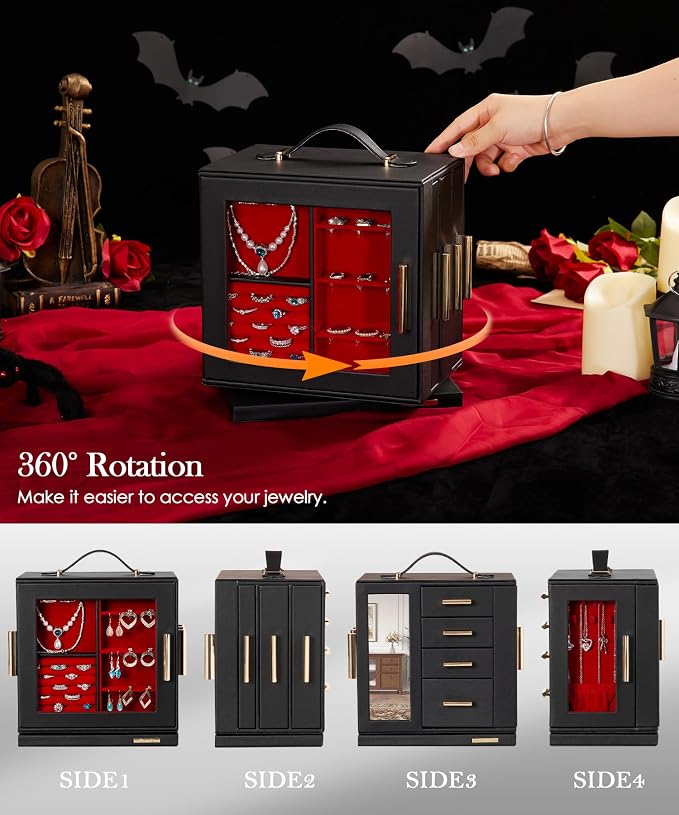 Homde Christmas Gifts Jewelry Box 360° Rotating, Necklace Earring Organizer - Image 3