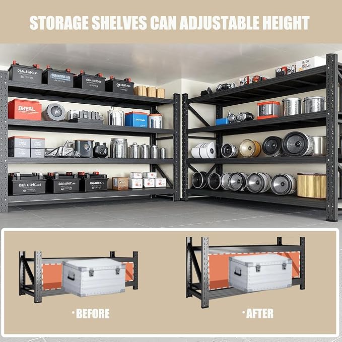 59" W Garage Shelving Heavy Duty, 4 Tier Metal Garage Shelves Adjustable - Image 5