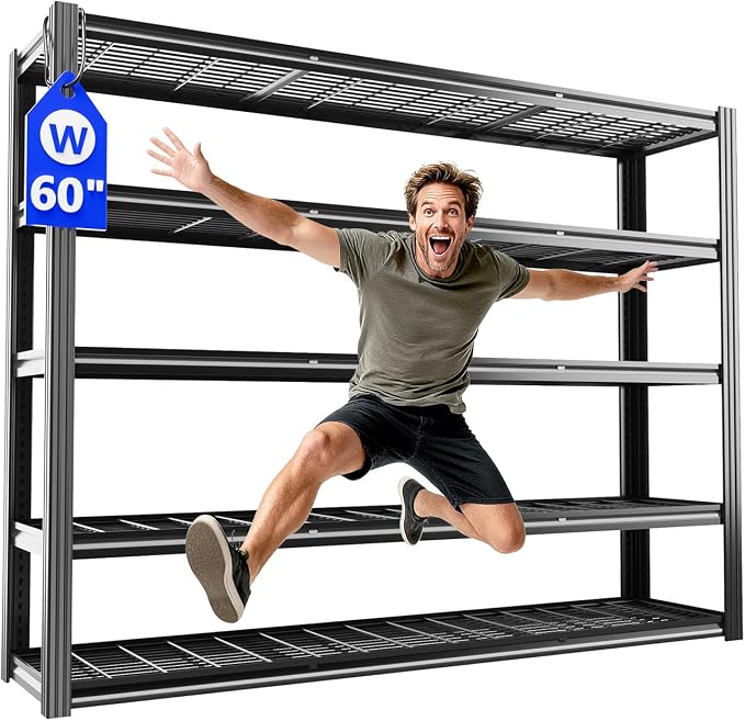 60" W x 72" H x 24" D Garage Shelving Heavy Duty, 5 Tier Adjustable Metal by VDEVY