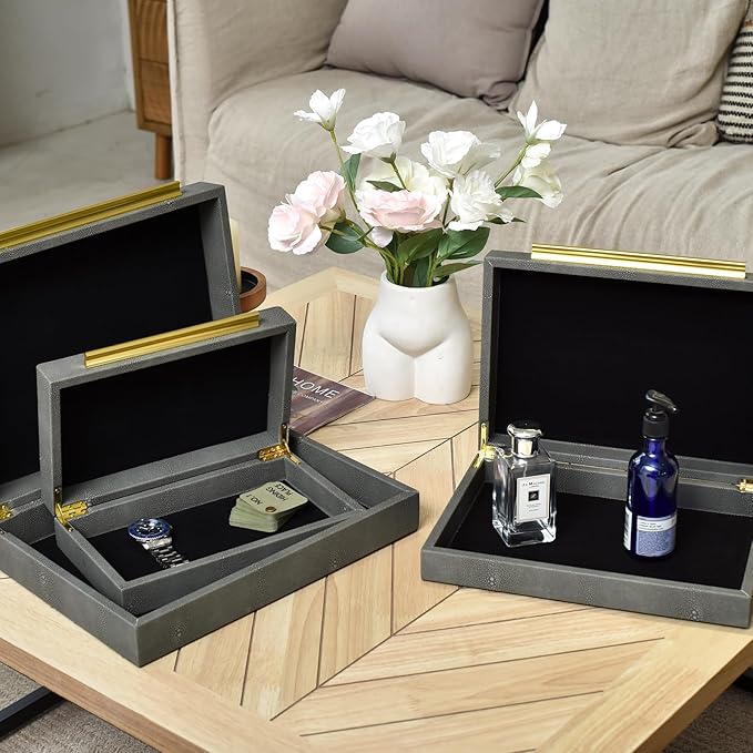 Faux Shagreen Leather Jewelry Storage Boxes Set of 3 - Image 4