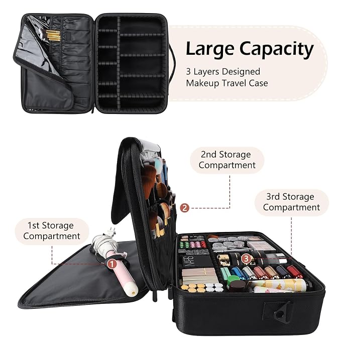 gzcz Large Capacity Travel Makeup Train Case, Professional Cosmetic Bags - Image 4