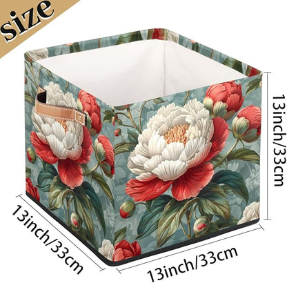 TropicalLife 13x13x13 Inch Large Fabric Storage Cube Retro Rose Foldable - Image 4