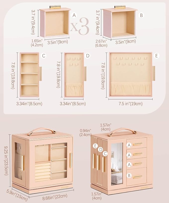 Homde Christmas Gifts Jewelry Box 360° Rotating, Necklace Earring Organizer - Image 6