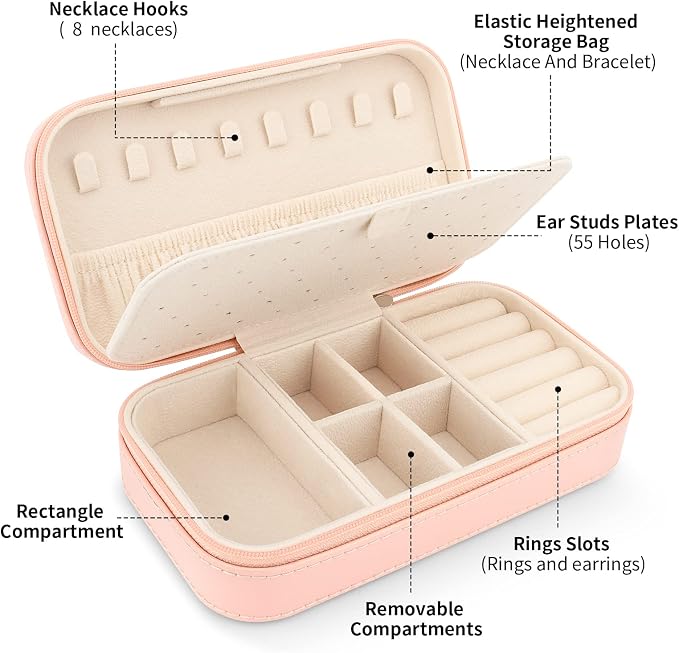 DesignSter Travel Jewelry Box, PU Leather Portable Jewelry Case, Small Jewelry - Image 2