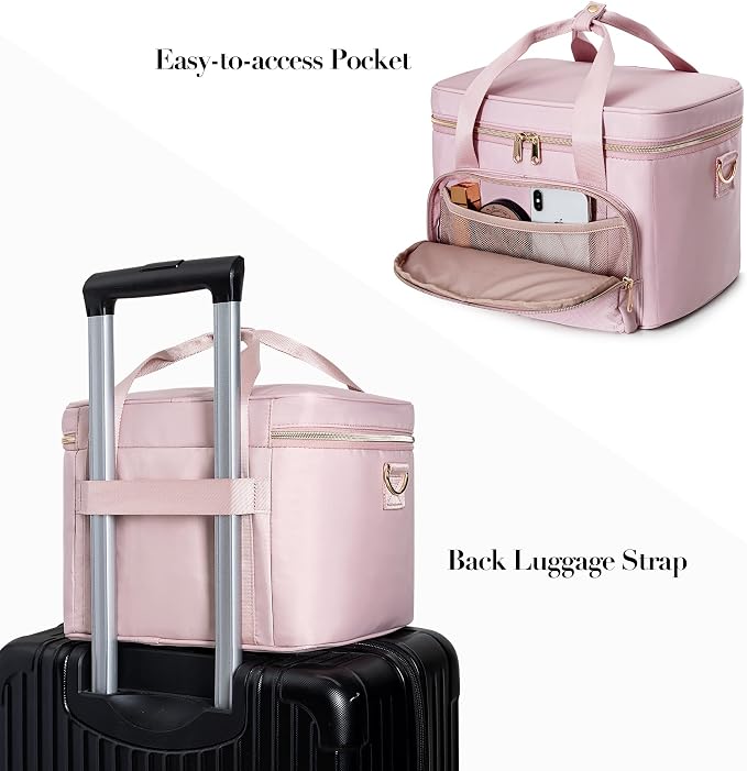 Travel Makeup Bag with 2 Pouches and Adjustable Dividers, Large Cosmetic Case - Image 4