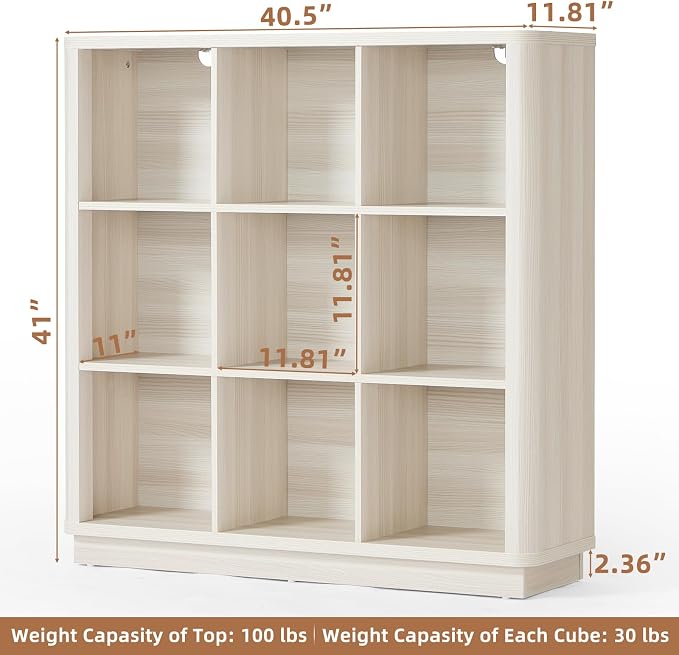 9 Cube Storage Book Shelf, Wood Floor Standing 3-Tier Cubby Bookshelf - Image 2