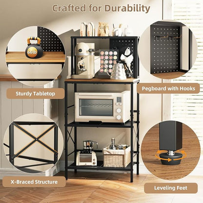 Kitchen Bakers Rack with Pegboard, 4-Tiers Coffee Bar Table, Heavy-Duty Metal - Image 8