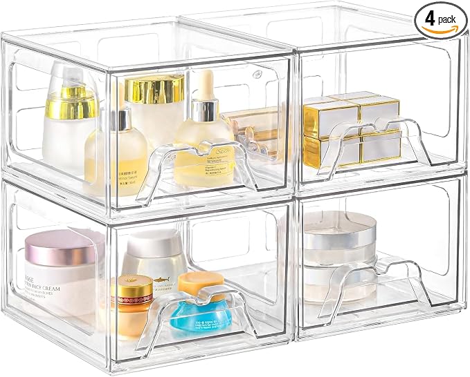 Stackable Makeup Organizer Storage Drawers Set of 4, Pantry Organization by KOKOIN