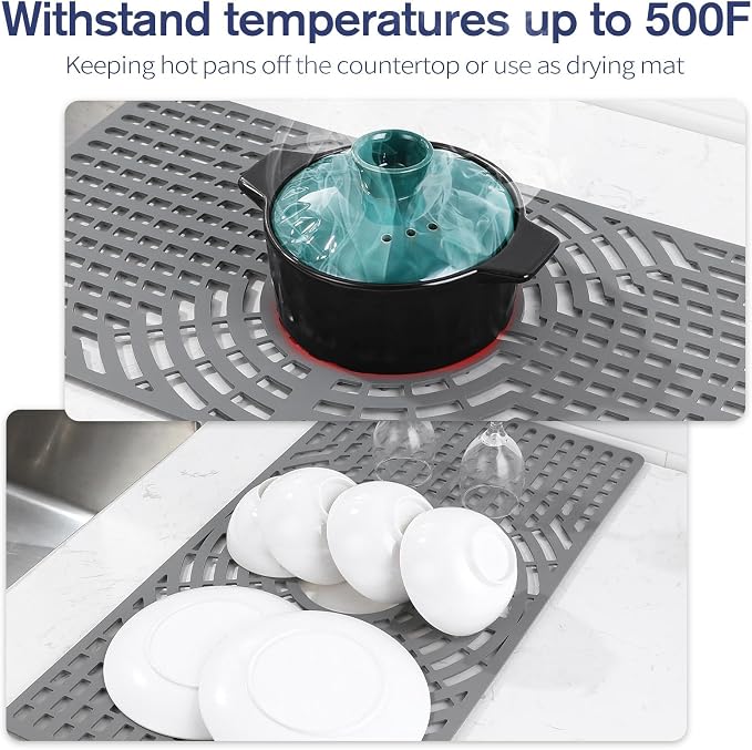 Silicone Sink Protector 28"x15" Center Drain Hole, Heat Resistant Non-slip - Image 6