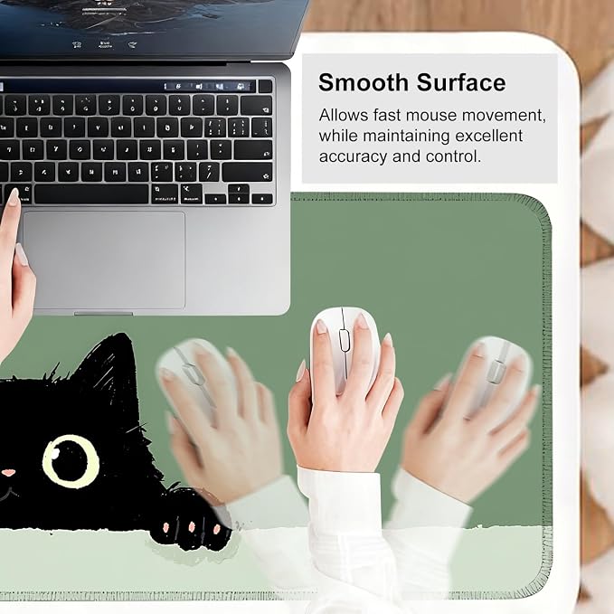 Cute Black Cat Large Mouse Pad – Extended Desk Mat 31.5 x 11.8 in– Kawaii Kitty - Image 6