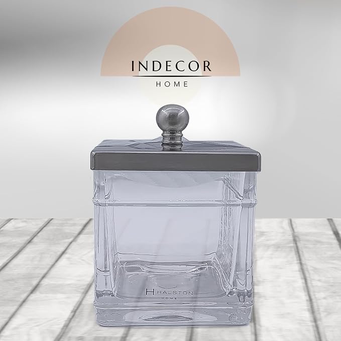 Apothecary Glass Cotton Jar Holder Brushed Nickel Stainless Steel Lid, Elegant - Image 2