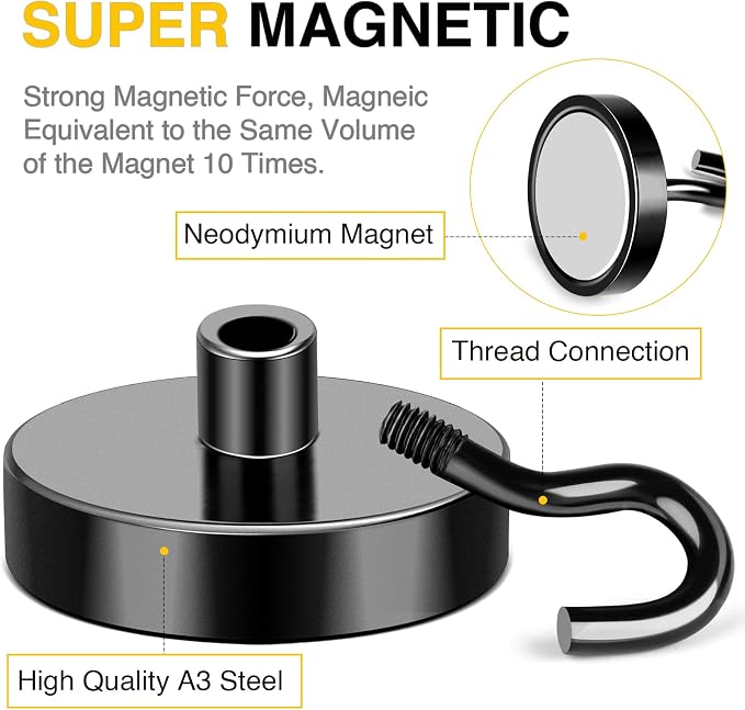 DIYMAG Black Magnetic Hooks, 170 LB Heavy Duty Strong Magnets - Image 3