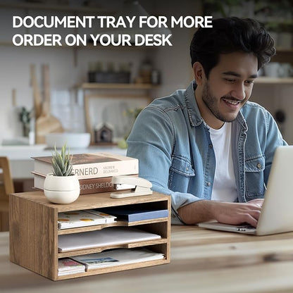 KIRIGEN Wooden Desktop Organizer Paper Storage Letter Tray File Sorter - Image 7