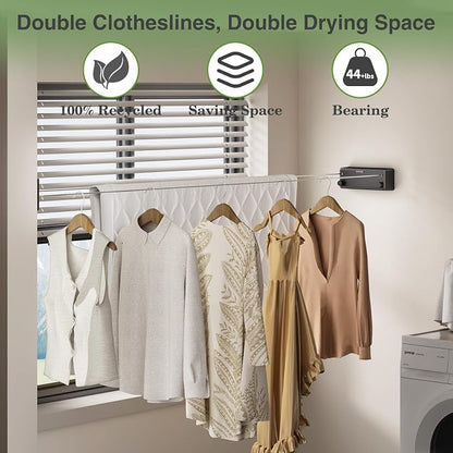 Danpoo Retractable Clothesline Outdoor Heavy Duty, 2x13.8ft Stainless Steel - Image 2